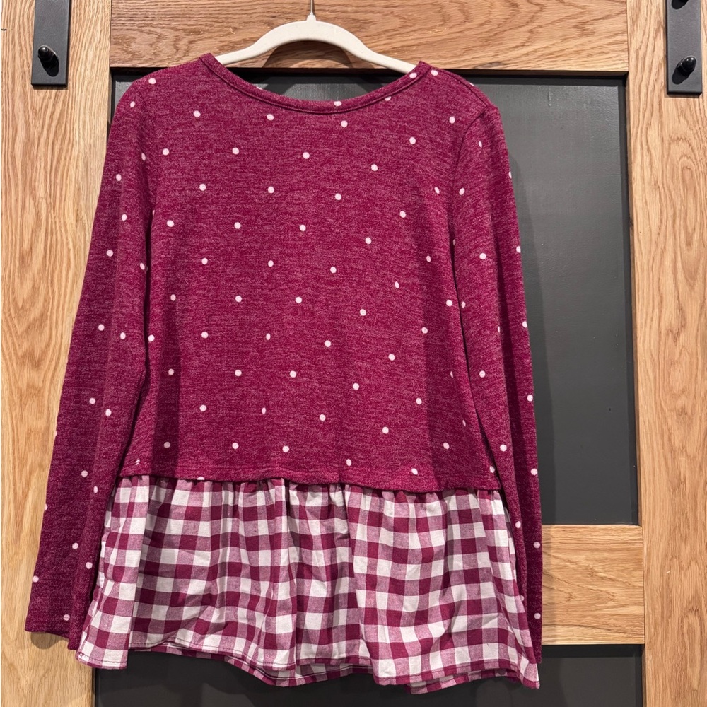 Lake Flower Polka Dot Gingham Ruffle Hem Top Small